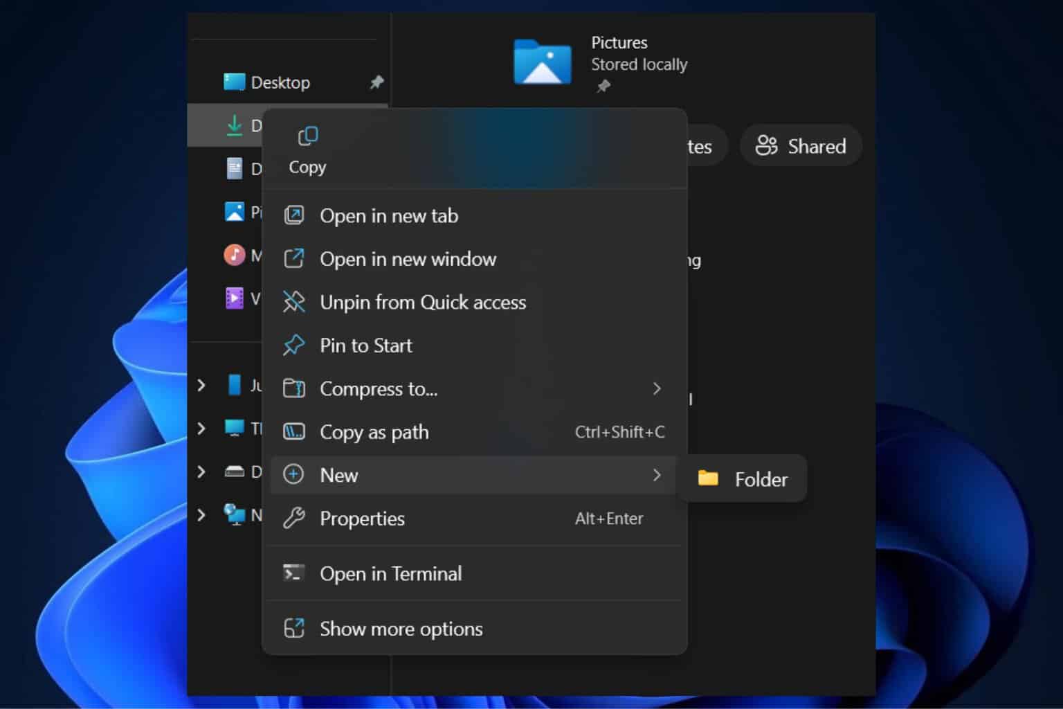 file explorer context menu