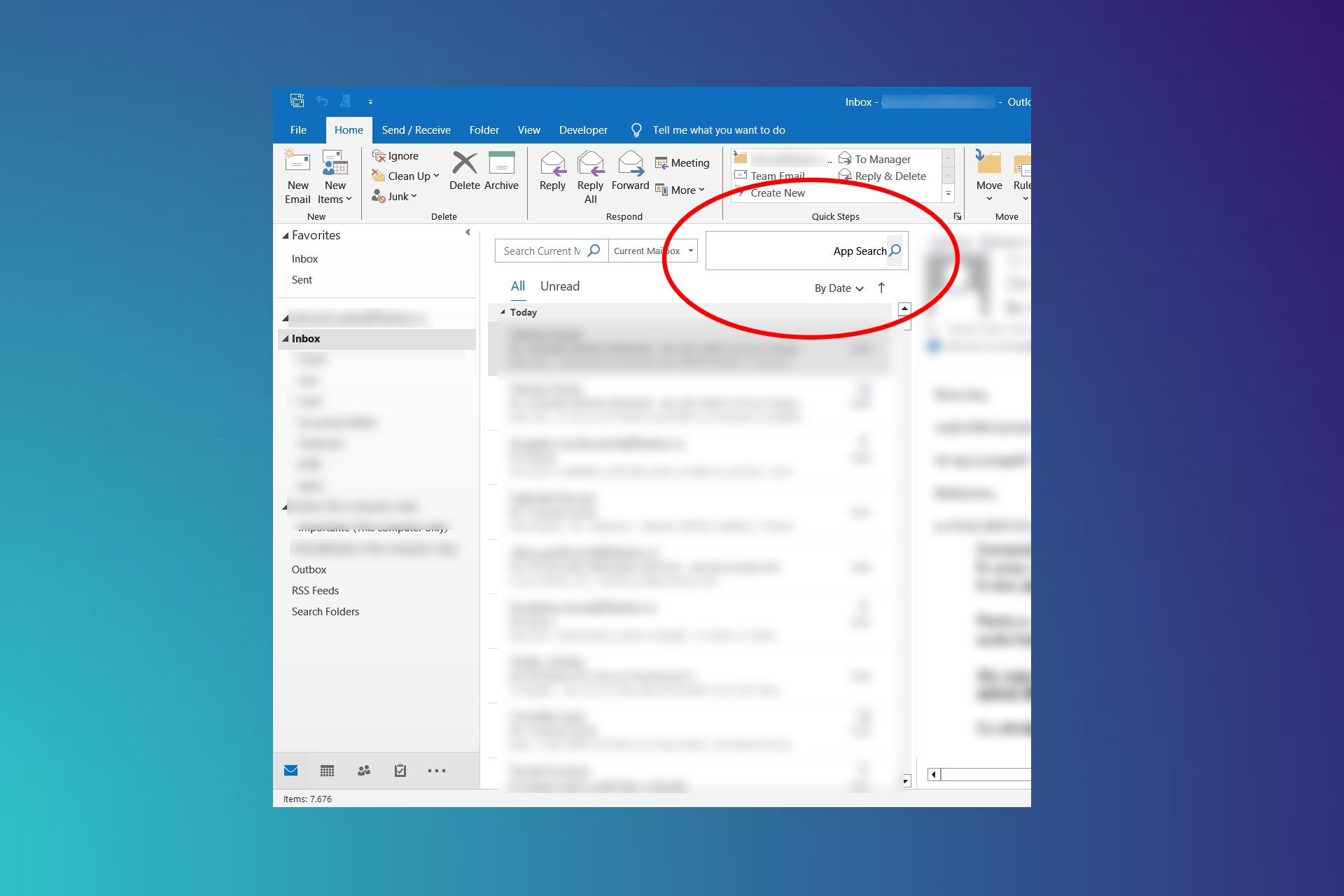 Remove app search from Outlook