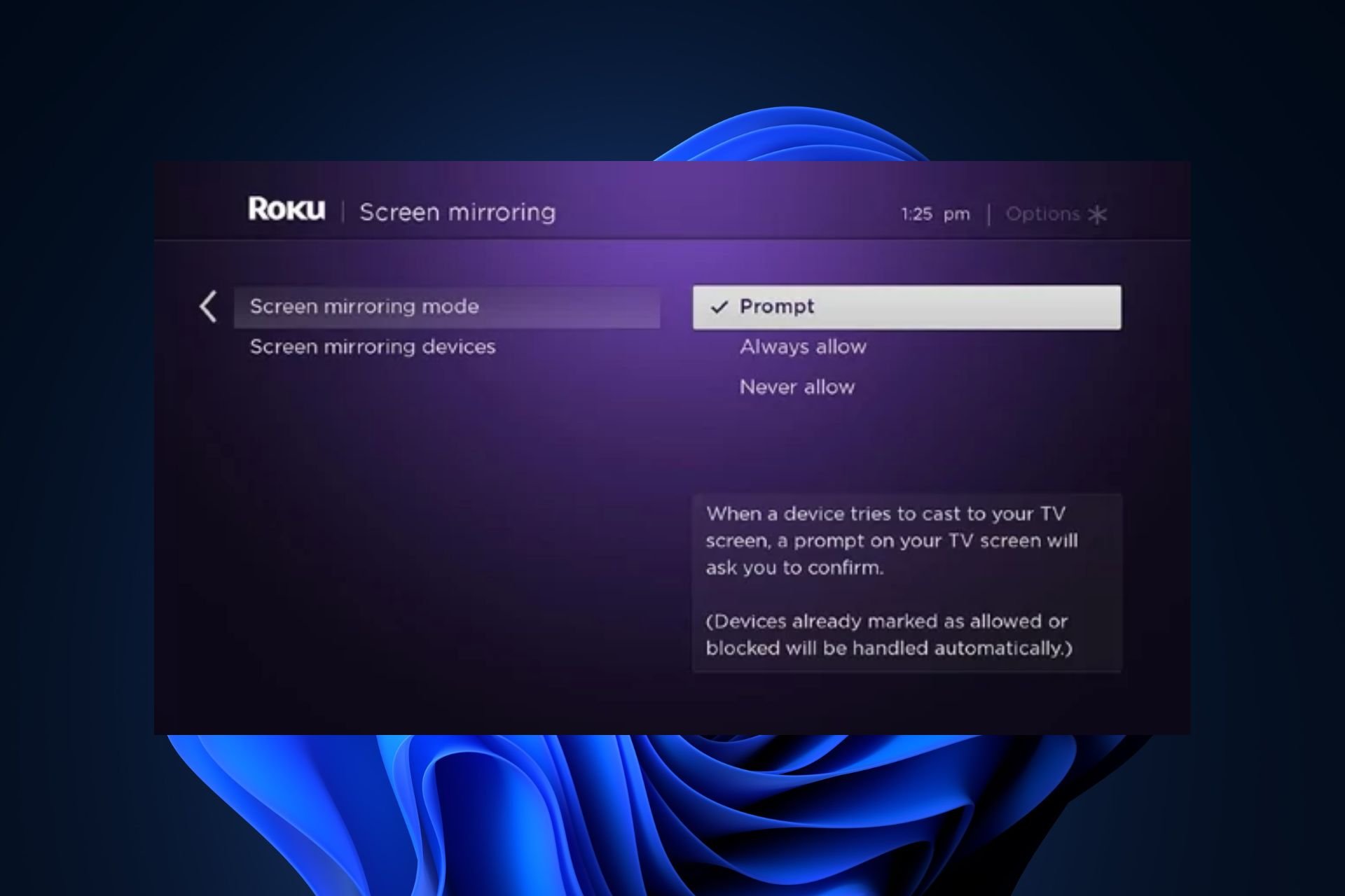 roku screen mirroring not working