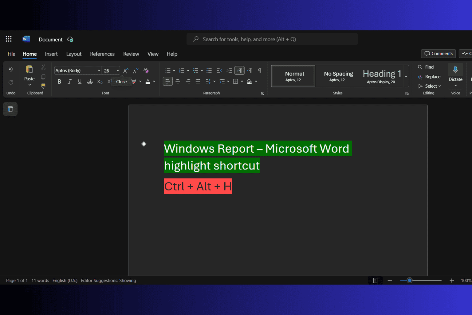 How to use the highlight keyboard shortcut in Word